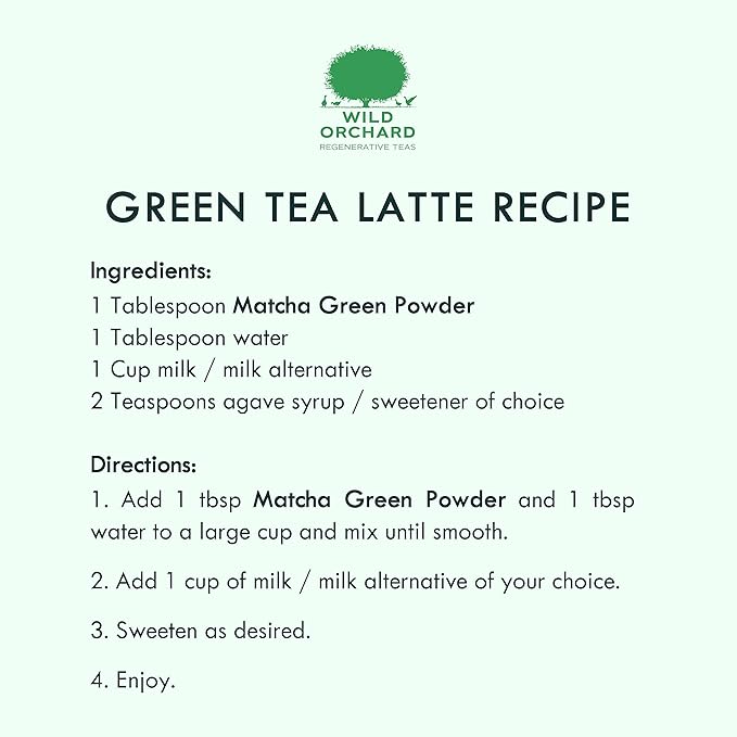 Wild Orchard Matcha Green for Lattes from Jeju Island - Premium Tea - 100% Regenerative Organic Certified - Premium Grade Matcha Green Tea Powder Cultivated on Jeju Island in South Korea