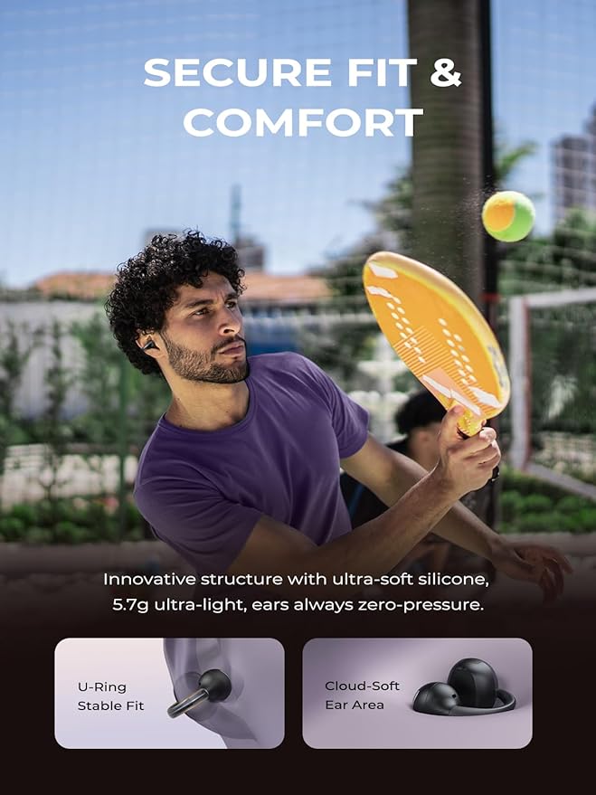 Open Ear Clip On Earbuds, Bluetooth 5.4 Bone Conduction Headphones AI Music Generator Earbuds with 4 Mics Clear Calls, 5.7g Ultra-Light Design, 30H Hi-Fi Stereo Playtime & IPX6 Fit Sports, Black