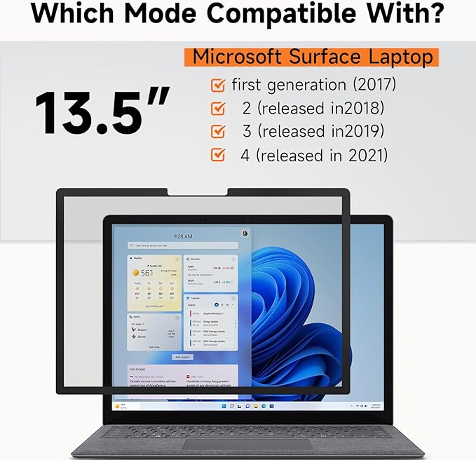 Mamol Upgrade Privacy Screen for Microsoft Surface Laptop 1/2/3/4/5 th Gen 13.5 inch, Fully Removable Anti Spy Glare Blue Light Filter, Surface Laptop Privacy Screen Protector 13.5 in