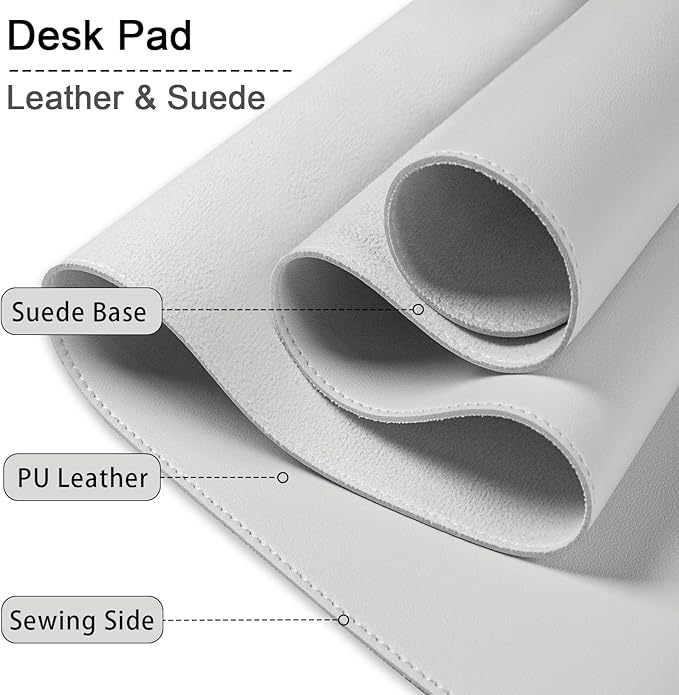 PU Leather Desk Pad Protector, Non-Slip Large Mouse Pad, Waterproof Computer Mat, Office Desk Pad for Keyboard Mouse, Writing Mat (Gray) - 35.4" x 17"