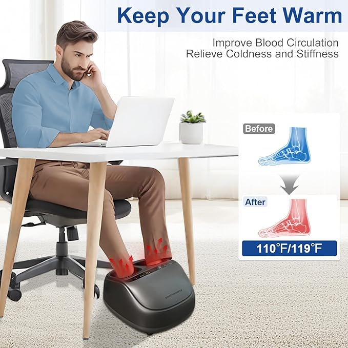 KingPavonini Shiatsu Foot Massager Machine with Heat, 3-Section Massage for Full Feet Deep Kneading & Vibration, Foot Massager for Plantar Fasciitis, UP to Size 13, Gifts for Mom Dad