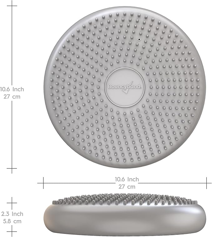 BouncyBand Wiggle Seat, Silver, 1-Pack – Small 10.75” D x 2.5” H Wobble Cushion for Kids Aged 3-7 – Sensory Tool Promotes Active Learning & Improves Productivity – Includes Pump for Easy-Inflation