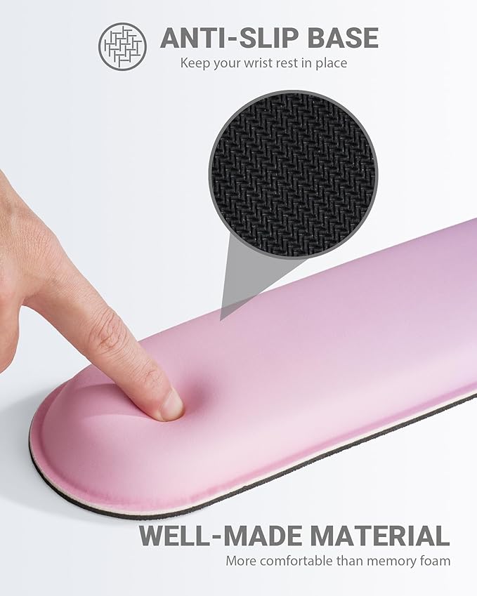 Ergonomic Mouse Pad Wrist Support Set, Memory Foam Keyboard Wrist Rest Set, Keyboard Pad, Non-Slip Base Mousepad(Gradient Pink Purple Set)