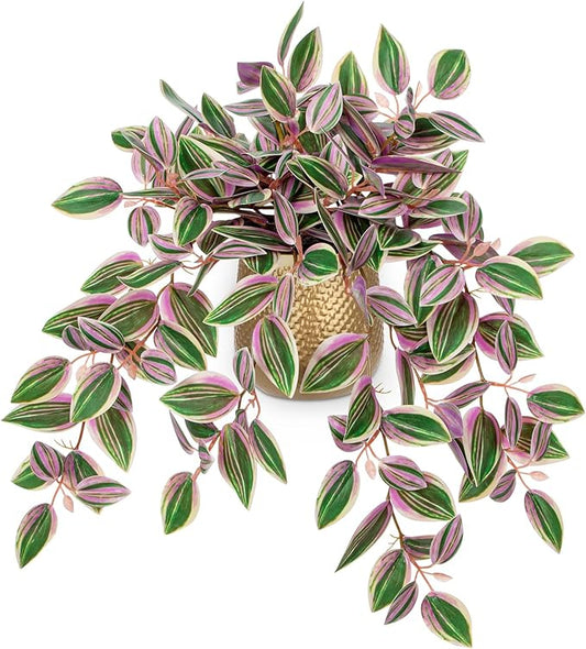 Briful Faux Plants Indoor 17.7in Fake Watermelon Peperomia Plant in Gold Pot with Realistic Silk Pink Leaves Artificial Potted Plant for Home Office Table Shelf Desk Modern Room Decor