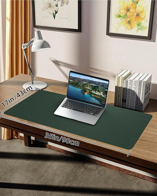 PULeather Non-Slip Desk Mat, Large Mouse Pad & Laptop Desk Pad - Waterproof Writing Pad for Office & Home (Dark Green, 35.4" x 17")