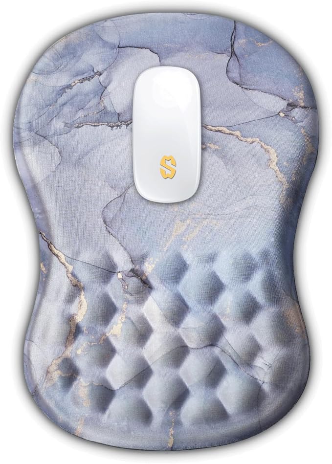 Ergonomic Mouse Pad With Wrist Rest Support, Massage Design Relief Carpal Tunnel Pain, Memory Foam Non-Slip for Wireless Mouse, Marble Cluudy