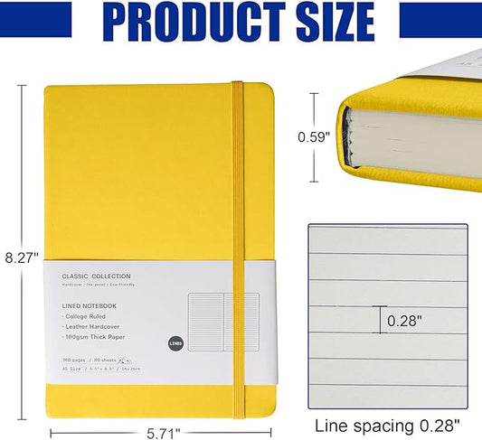 Lined Journal Notebook, 6Pack(bright yellow), 160 Pages, Medium 5.7 inches x 8 inches - 100 gsm Thick Paper, Hardcover
