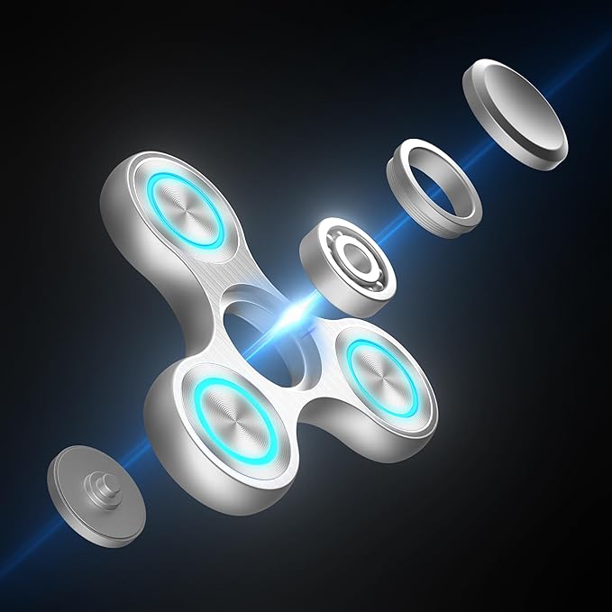 Fidget Spinners Toy, Metal Stainless Steel Bearing High Speed 4-8 Min Spins, EDC ADHD Stress Anxiety Relieves Fidgets Finger Toys, Novelty Gift for Kids and Adults, Silver