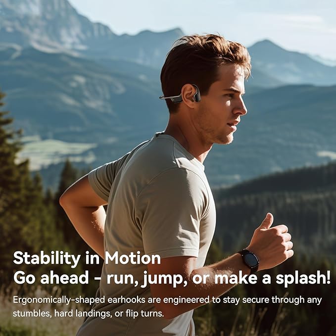 Swimming Headphones IP68 Waterproof, Open Ear Bone Conduction Headphones Bluetooth 5.4 with 32GB MP3 Player, Secure Comfort Underwater Swim Earbuds for Jogging Cycling Fitness-SurfAudio(Black)