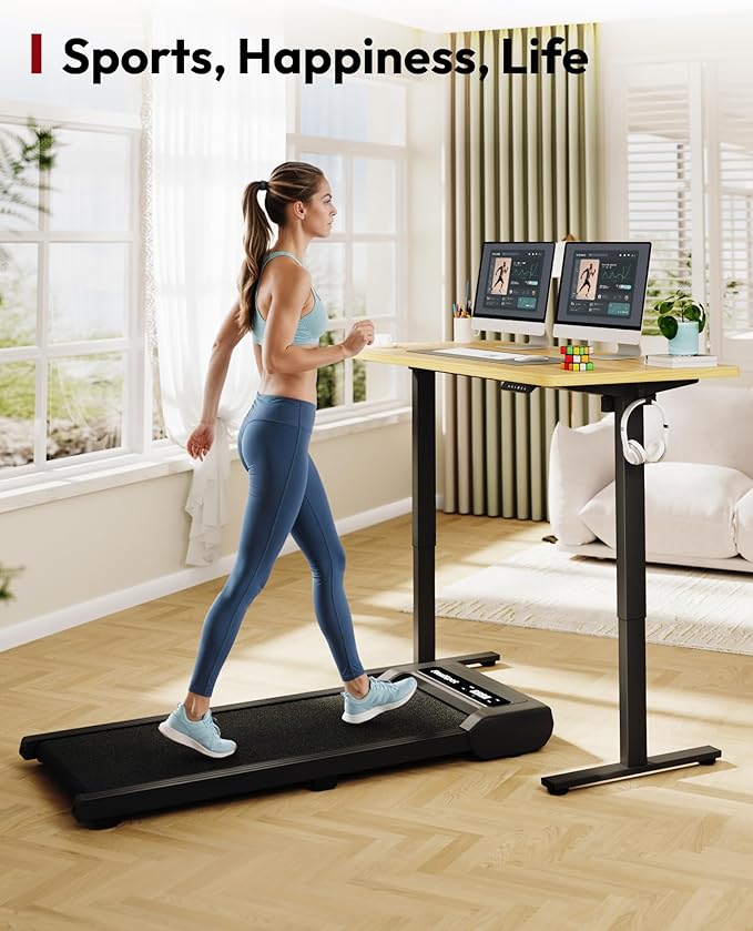 SANODESK Electric Standing Desk 55 x 28 Inches Whole-Piece Desktop Height Adjustable Stand Up Desk w/6-Button Controller Ergonomic Computer Desk for Home Office, Black Frame + Natural Tabletop