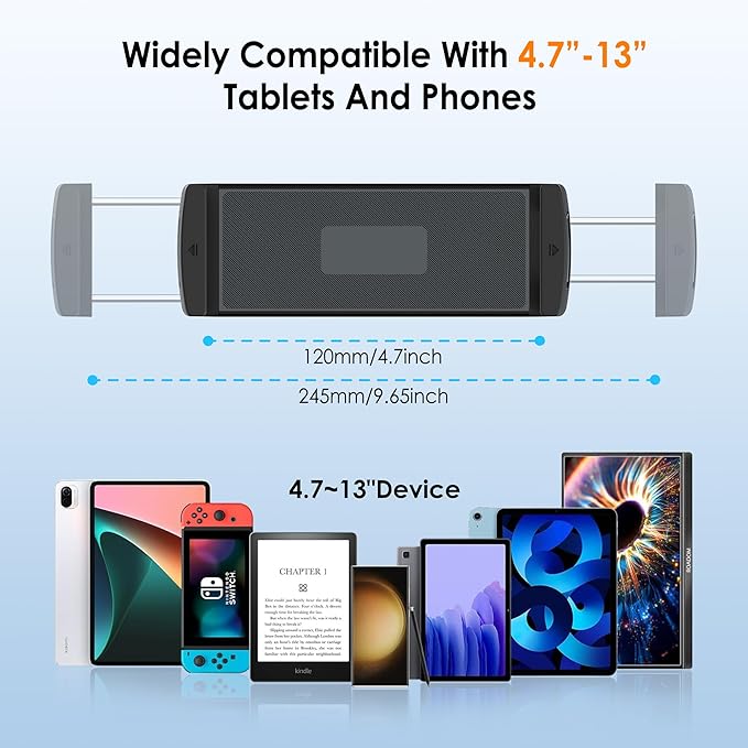 Aluminium Tablet Mount Clamp for Spin Bike, Stationary Bicycle, Treadmill, Stroller Indoor Bike, Peloton, Elliptical - Compatible with 4.7-13" Tablet, iPad Pro, Air, Mini, Galaxy Tab