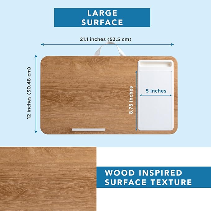 LAPGEAR Home Office Lap Desk with Device Ledge, Mouse Pad, and Phone Holder - White Oak Woodgrain - Fits up to 15.6 Inch Laptops - Style No. 91579