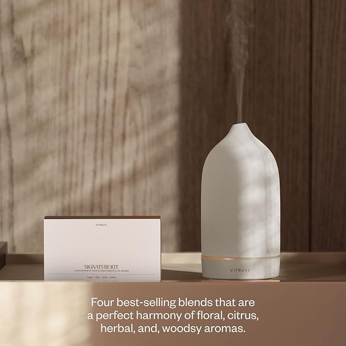 Vitruvi Signature Blend Essential Oils Kit | Floral, Citrus, Herbal, and Woodsy Aromas | 100% Pure Essential Oil Set, Essential Oils for Diffusers Aromatherapy 4x5 ml (0.17 fl. oz.)