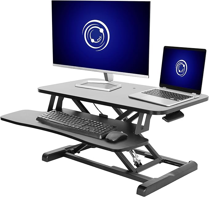 VIVO 28 inch Desk Converter, K Series, Height Adjustable Sit to Stand Riser, Dual Monitor and Laptop Workstation with Keyboard Tray, Black, DESK-V028KB