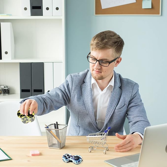 Skylety 2 Pcs Fidget Toys for Adults Fidget Pad Christmas Basket Stuffers Stress Relief Cube Clicker Controller Sensory Educational Toy for ADHD Autism Spinner(Camouflage Style)