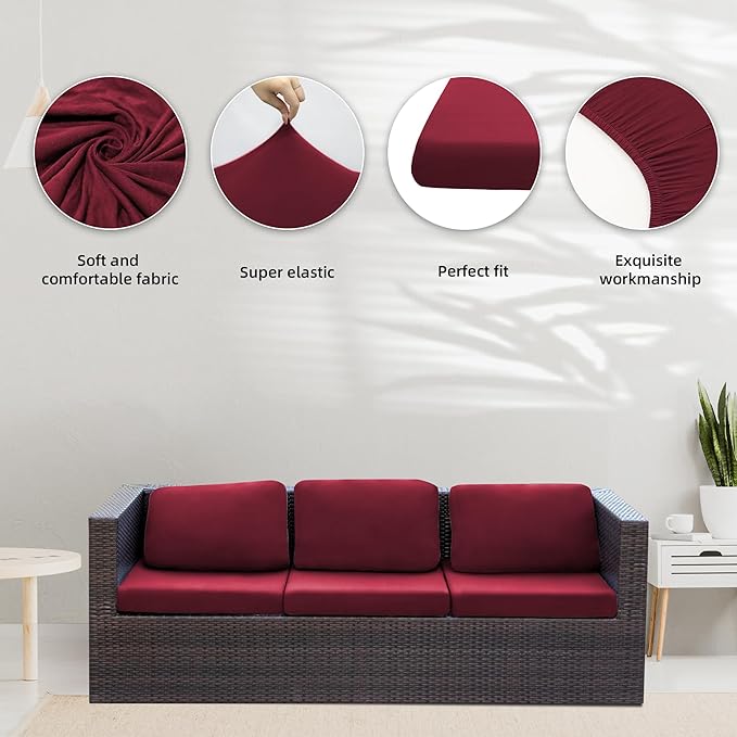8Pcs Stretch Patio Cushion Covers,Outdoor Couch Covers Replacement,Outdoor Couch & Sofa Slipcovers,for Patio Furniture Cushion Covers,Washable Reusable urniture Protector (Wine Red,Cover Only)