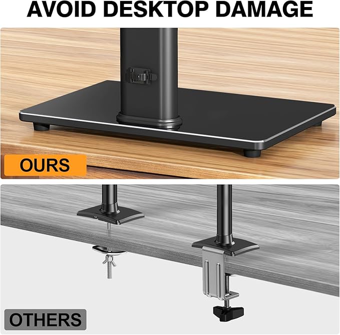 Single Monitor Stand VESA Mount for 13-32 Inch Screens, Free-Standing Monitor Riser with Swivel Tilt Rotation Height Adjustable, Universal Desk Stand up to 44lbs, VESA 75x75, 100x100mm