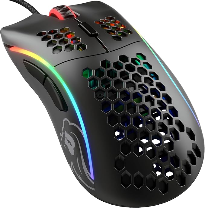 Glorious Model D Wired Gaming Mouse - 68g Superlight Honeycomb Design, RGB, Ergonomic, Pixart 3360 Sensor, Omron Switches, PTFE Feet, 6 Buttons - Matte Black