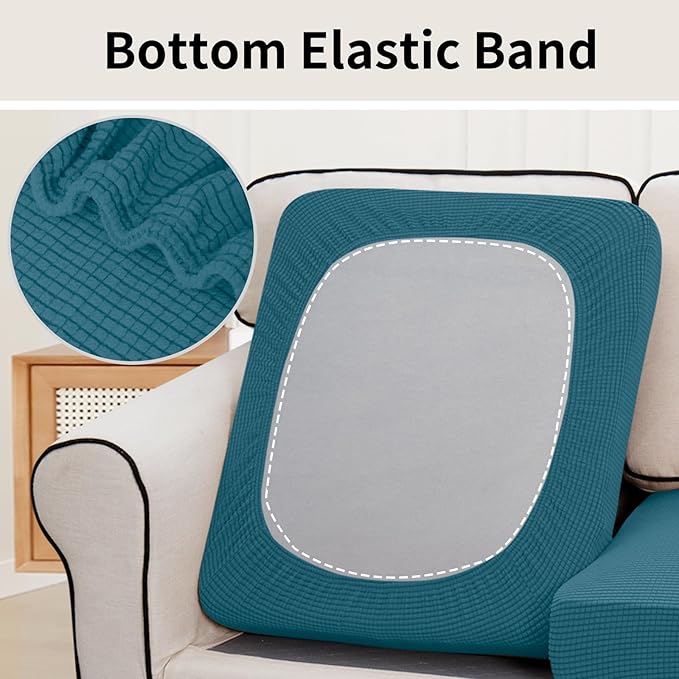 Easy-Going Stretch Individual Loveseat Couch Cushion Cover Sofa Cushion Furniture Protector Sofa slipcover Soft Flexibility with Elastic Bottom (2-Piece Loveseat Cushion Cover, Peacock Blue)