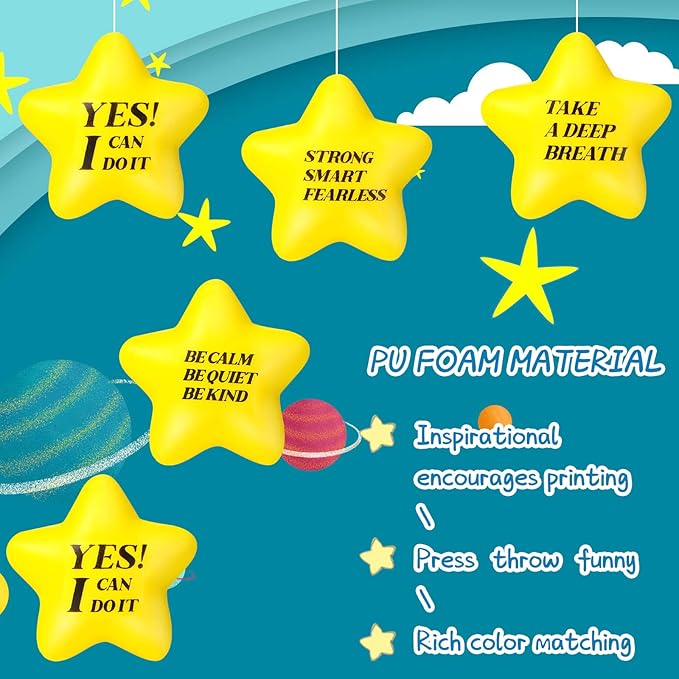Kasyat 20 Pcs Star Stress Balls - 2.16" Motivational Squeeze Toys for Adults, Teens, Students & Party Favors