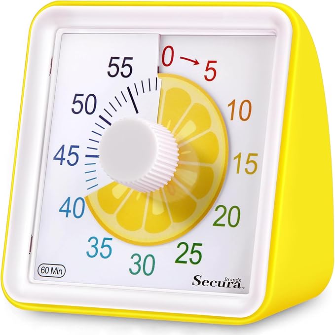 Secura 60-Minute Visual Countdown Timer for Kids & Adults, Classroom Time Management Tool (Yellow)