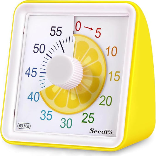 Secura 60-Minute Visual Countdown Timer for Kids & Adults, Classroom Time Management Tool (Yellow)