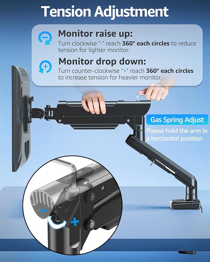 Single Monitor Mount for 22 24 27 32 inch Screen, Gas Spring Arm Holds 4.4-22 lbs, Monitor Desk Mount, Gaming & Home Office Use, VESA 75x75mm & 100x100mm, Freelift Pro Black