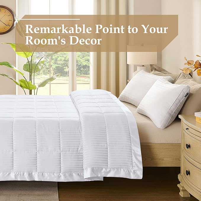 downluxe King Size Blanket with Satin Trim, Lightweight Down Alternative King Blanket for All Season, Machine Washable (White, 108 x 90 Inch)