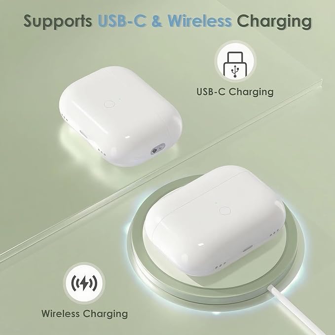 Wireless Charging Case for AirPods Pro 1/2 gen USB C Port，Replacement Cases Compatible with AirPods Pro 1st / 2nd, Qi-Certified with Bluetooth Pairing Sync Button