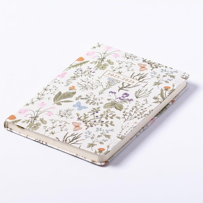 2025-2026 Eccolo 18 Month Linen Botanical Bound Planner, Monthly & Weekly Pages (5.25 x 7.75" - July 2025 - Dec 2026)