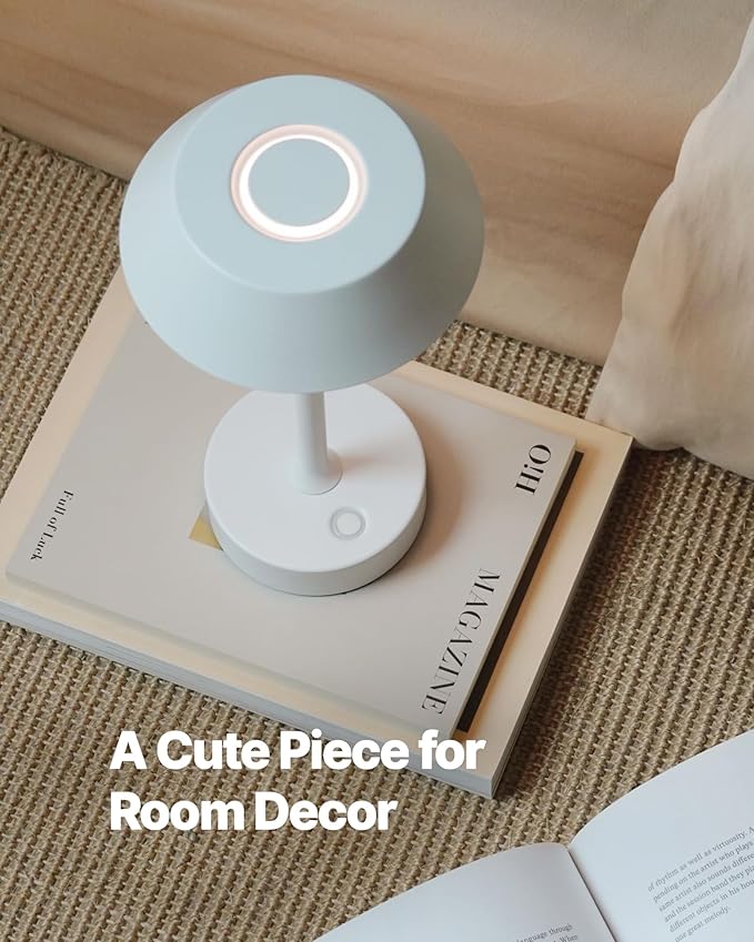Elva Portable Table Lamp, Small Cute Cordless Rechargeable Table Lamp, 3W LED Dimmable Touch Light with 3-Color Temp, Modern Bedside Nightstand Light for Bedroom Ambient, White