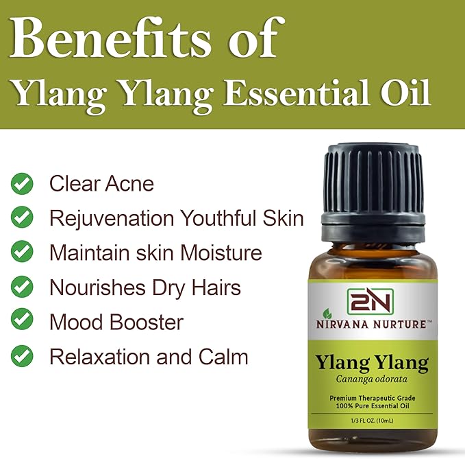 Ylang Ylang Essential Oil 100% Pure Premium Therapeutic Grade, Undiluted - Aromatherapy Diffuser for Calm and Relaxation, Skin Care, Hair Care