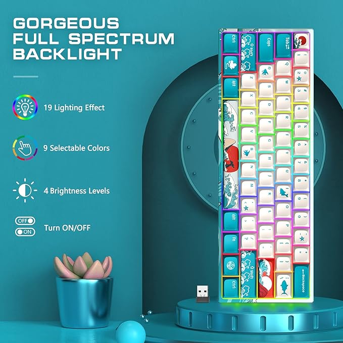 HITIME 60 Percent Keyboard, XVX M61 Pro 3-Modes Wireless Mechanical Keyboard, Hot-Swappable Custom Gaming Key Board, RGB Backlit, for Windows Mac PC Gamers(Coral Sea Theme, Pre-lubed Linear Switch)