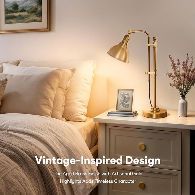 VONLUCE Rustic Desk Lamp Gold Adjustable, Industrial Style Metal Task Lamps 25"-29", Vintage Work Light, Farmhouse Reading Lamp in Brushed Gold Finish, ETL Certificate