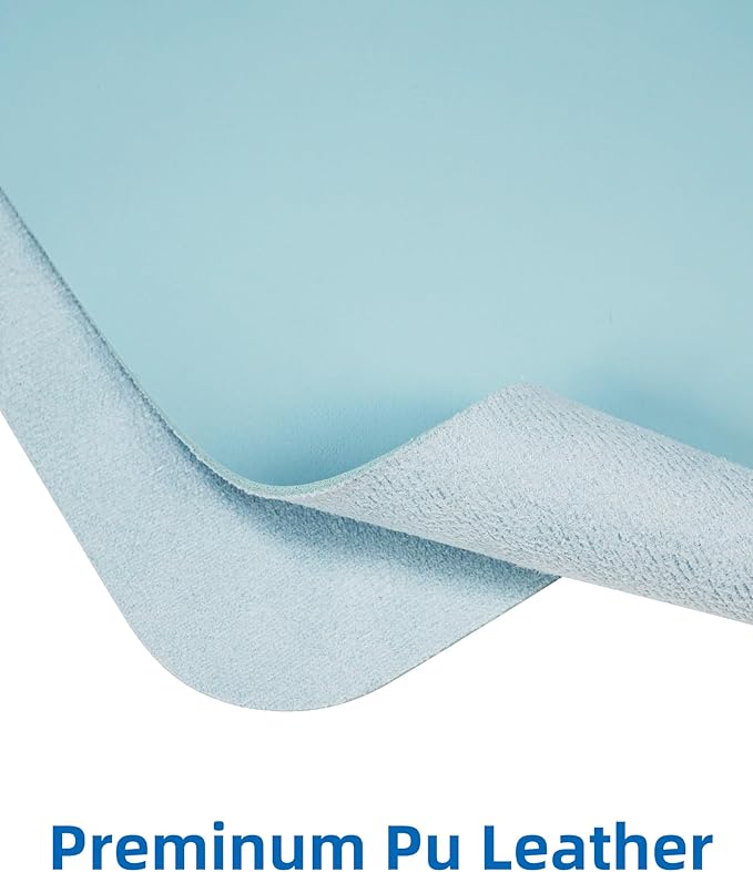 AFIING Leather Desk Pad Protector,Mouse Pad,Office Desk Mat, Non-Slip PU Leather Desk Blotter,Large Desk mat,Waterproof Keyboard mat for Office/Home/Decor (Light Blue,48"" x 17"")