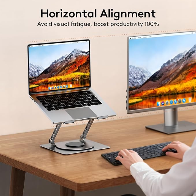 TECKNET Laptop Stand for Desk, 360 Rotating Base, Ergonomic Foldable Computer Stand for Laptop Riser Height Adjustable, Compatible with MacBook Pro, All Laptops 10-17" - Silver
