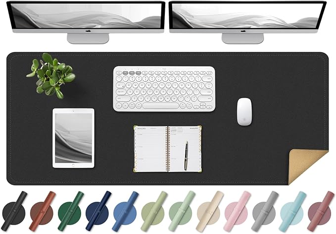 BLESWIN Large Desk Pad, 47.2'' x 23.6'', Office Desk Mat, Computer Mat for Desk, Leather Desk Pad Protector, Sewing Desk Blotter, Desktop Writing Pad for Office/Home/Decor Black