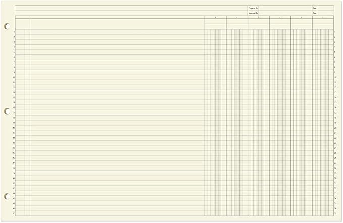 BookFactory Ledger Pad/Large 6 Column Accounting Ledger Columnar (Six Columns) Pads - 17'' x 11'', 50 Pages, Notepad Landscape Format (PAD-050-CLCPD3(17x11-Ledger-6)-AX)