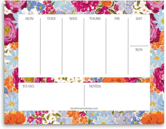 Elyse Breanne Design, 50 Page, Colorful Printed Sheets, 8.5" x 11", Tear-Off Binding Notepad, Perpetual Calendar, To-Do List, Chore Chart, Weekly Planner, Primavera