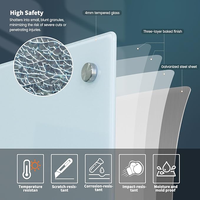 Glass Whiteboard 24"X36" Magnetic Dry Erase Board Frameless Wall Mounted White Board WritingBoard for Office School Home Accessory Tray, 3 Dry Erase Marker,4 Glass Board Magnets and 1 Magnetic Eraser