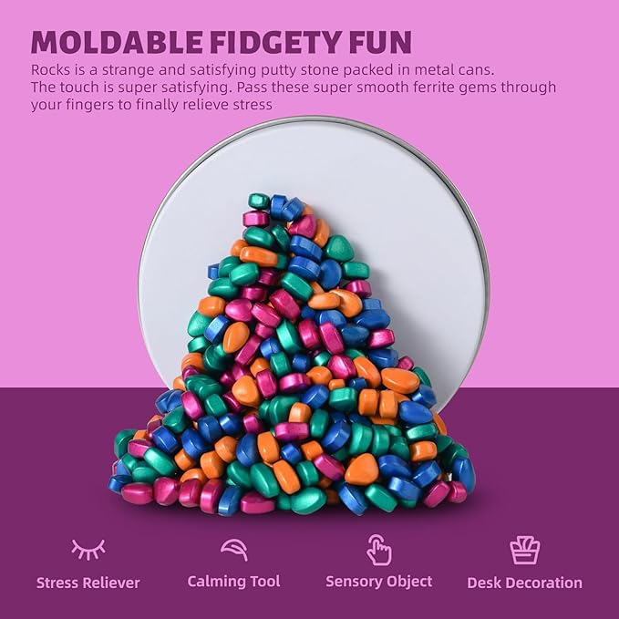 Fidget Toys Adults,Sensory Stones for Stress Relief,300+Multicolour Smooth Ferrite Rocks, Desk Fidgets Toy,Adults Gifts, Holiday Stocking Stuffer