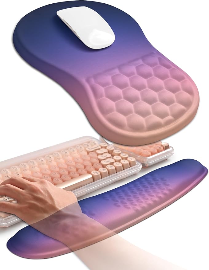 Hokafenle 2in1 Combination, Wave Keyboard Wrist Rest and Ergonomic Curvature Mouse Pad Wrist Support for Relieve Wrist Pain, Filled with Soft Cushion Memory Foam, Dawn