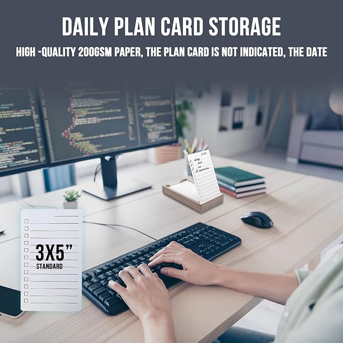 Daily To Do List Planner, Daily ToDo Checklist Cards and Bamboo Stand, 50 To Do Cards, Productivity System Planners Notebook for Work Office Accessories