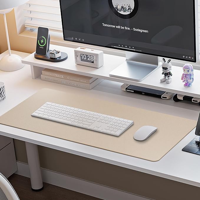 Boutilon Leather Desk Pad Protector,Non-Slip Mouse Pad,Laptop Desk Pad,Office Mouse Mat,Waterproof Leather Desk Blotter,Desk Writing Pad for Office and Home (XL-Beige,35.4"x 15.7")