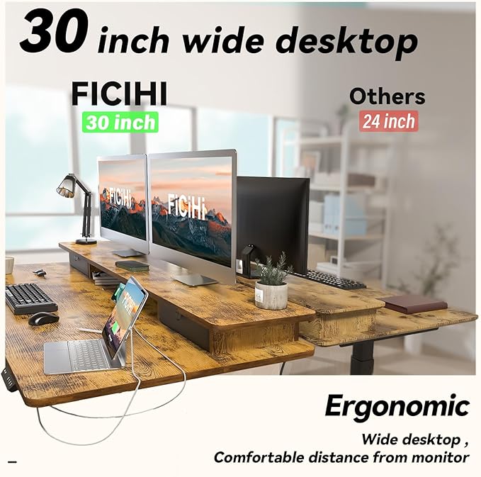 Adjustable Height Standing Desk with 4 Drawers,48 x 30 inches Electric Sit Stand Home Office Desk with Two Tiers, 3 Memory Presets, Monitor Stand Riser, USB A/C Charging Port