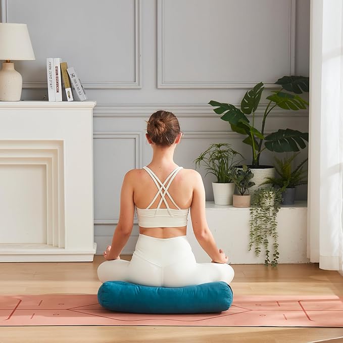 Meditation Cushion Bolster Pillow for Restorative Yoga – Supportive Cushion for Meditation, Pilates, and Relaxation – Filled with Buckwheat Hulls - Removable Cover