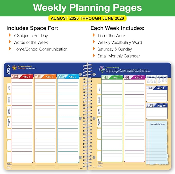 Global Datebooks 2025-2026 Elementary Student Planner 8.5x11 - Dated Weekly & Monthly Academic Planner (Large) with Ruler/Bookmark & Stickers, Ideal for Homework, Matrix Style, Pencil Castle