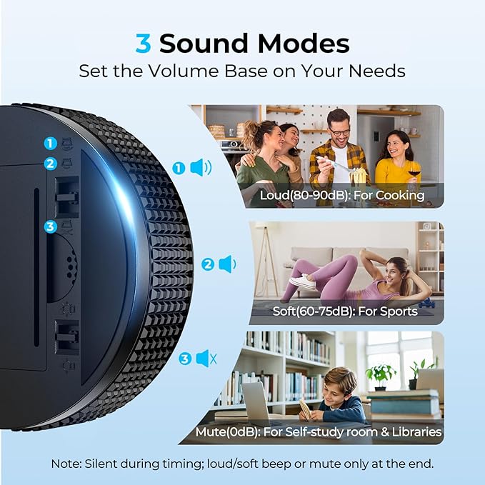 Magnetic Kitchen Timer for Cooking with Loud Alarm - [AAA Battery Included & Large LED Display] Countdown/Countup Rotating Pomodoro Timer, Visual Digital Timers for Classroom Gym