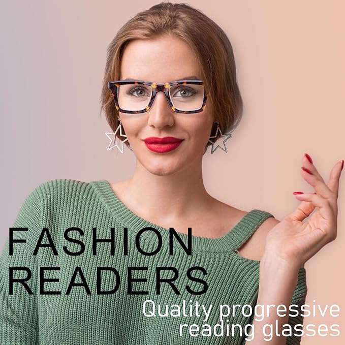 4 Pack Progressive Multifocus Reading Glasses for Women Men, Blue Light Blocking Spring Hinge Computer Readers