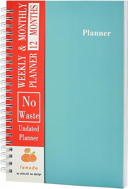 LEMEDE No Waste 12 Months Undated Planner Weekly and Monthly Planner, Weekly To Do List Notepad with Storage Pocket, A5 Undated Planners for Women & Men, Home Office Desk Accessories and Supplies